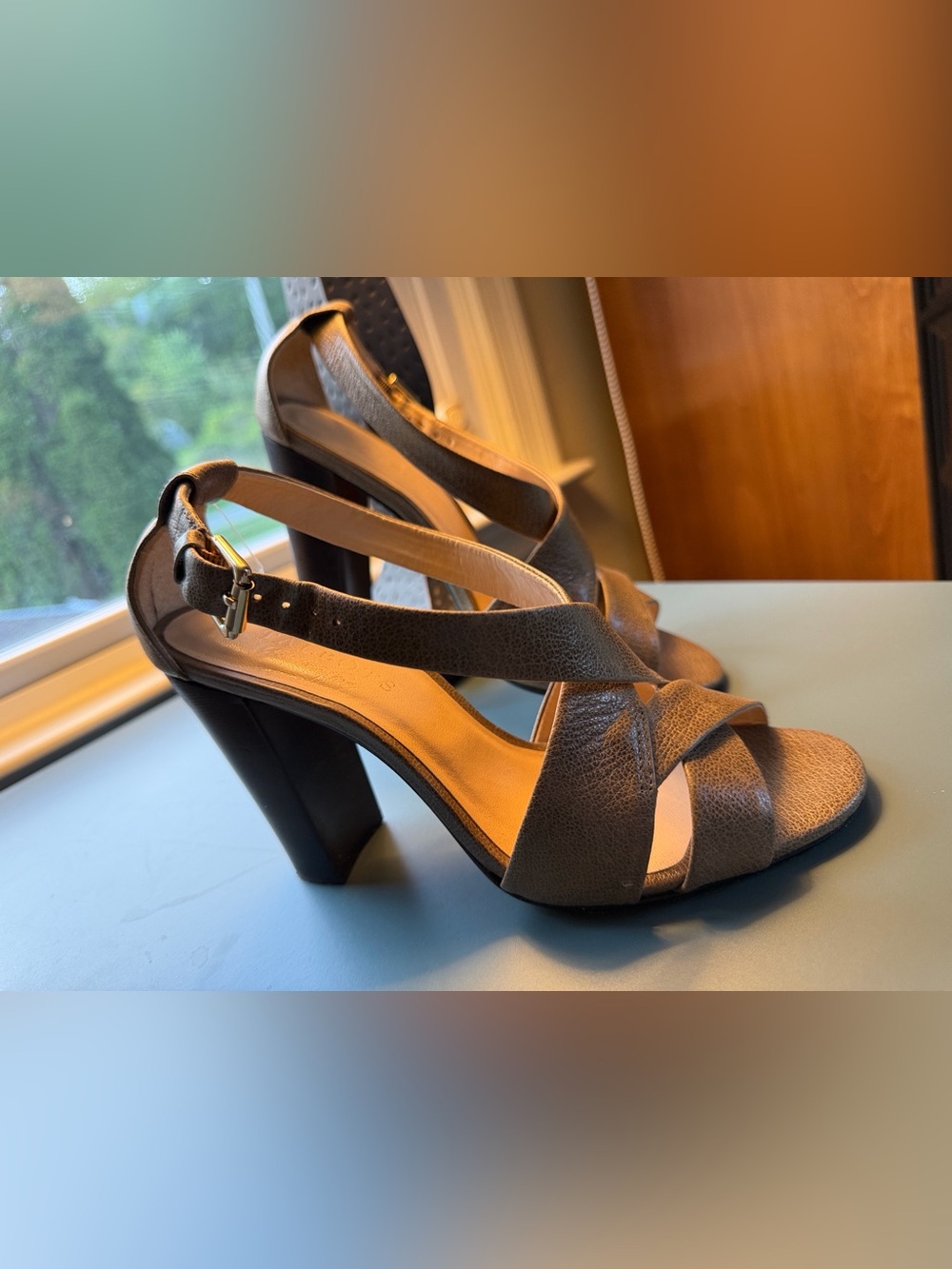 Talbots (tan) gold Strappy Block Heel Sandals 4” high heel open toe
